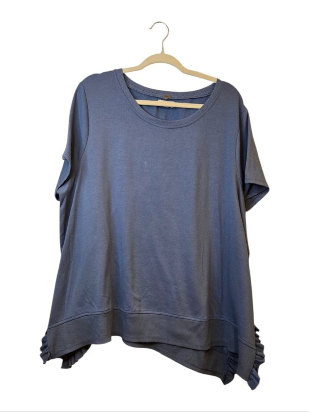 Women's Relaxed Slate Blue Short Sleeve Top with Ruffle Accents Size Xl